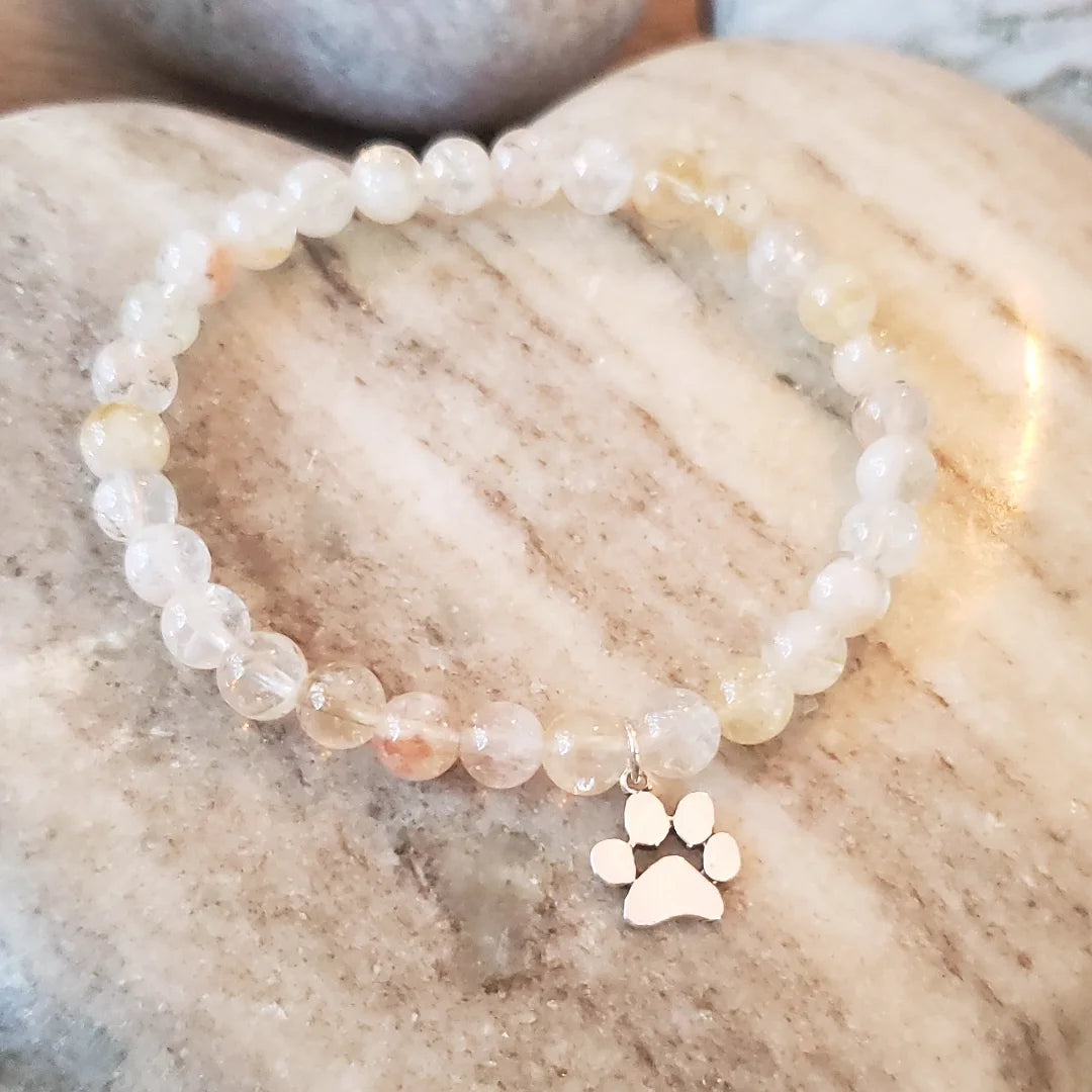 Citrine bracelet with sterling silver paw charm