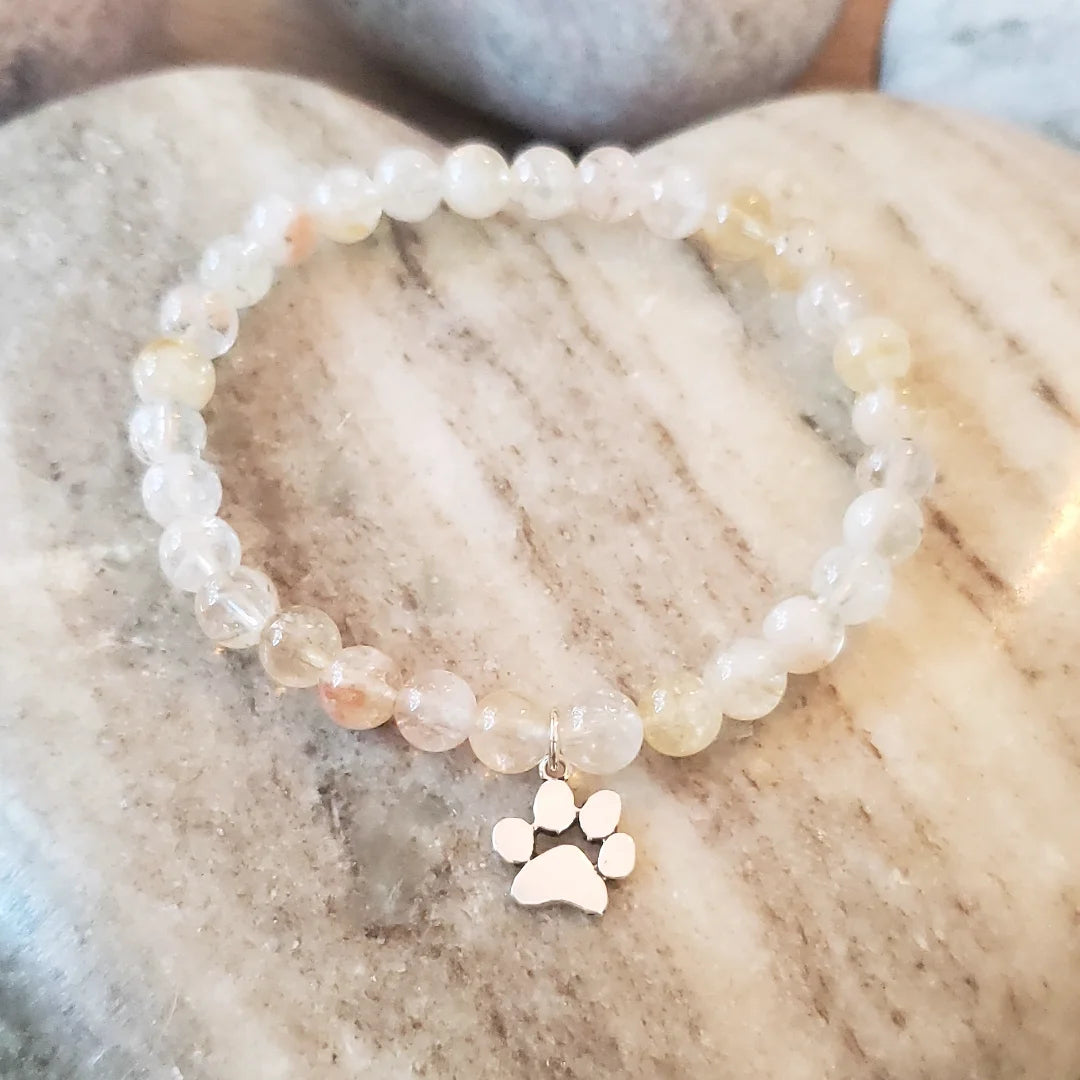 Citrine bracelet with sterling silver paw charm