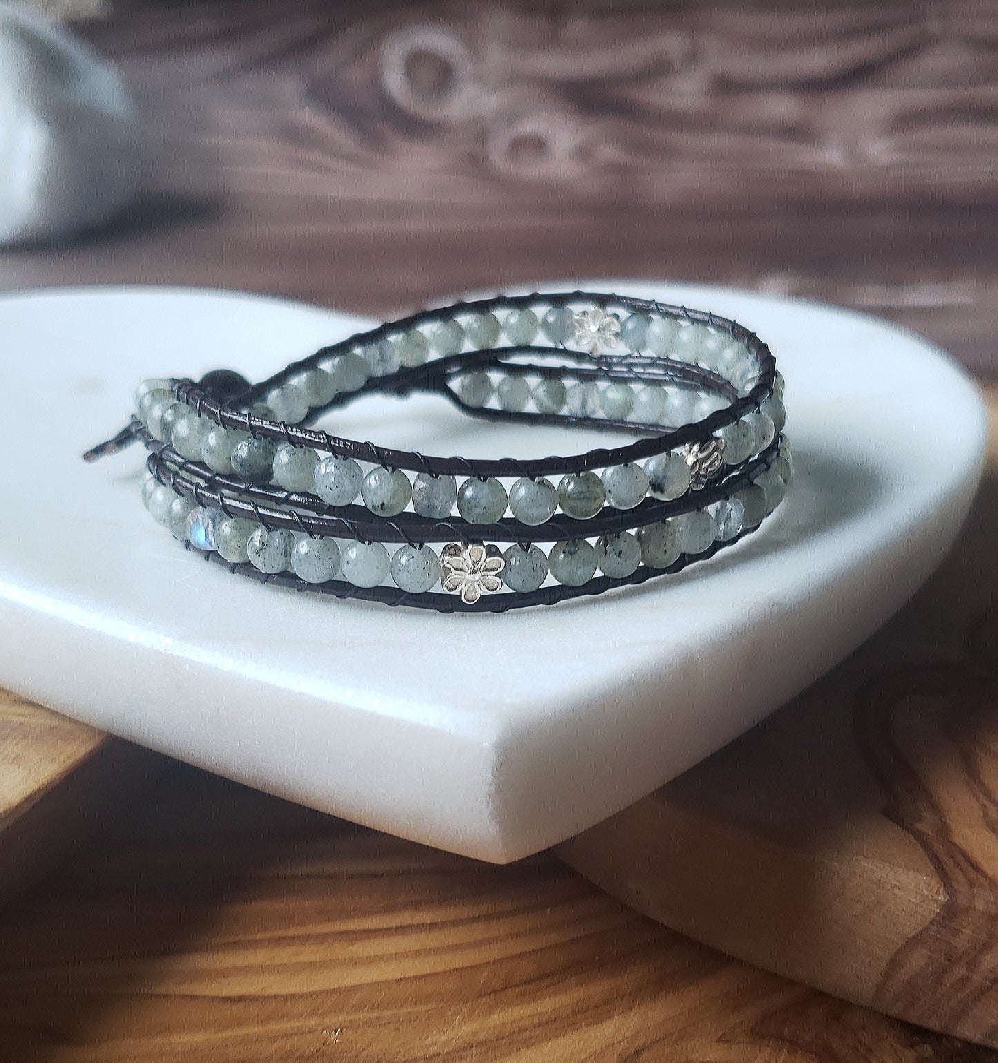 Labradorite and sterling silver double wrap bracelet