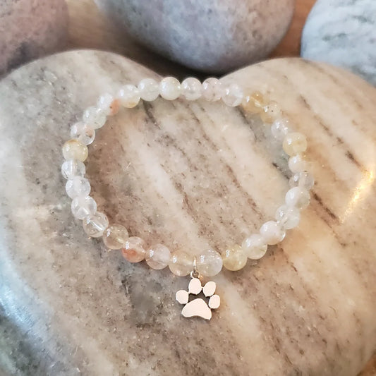 Citrine bracelet with sterling silver paw charm