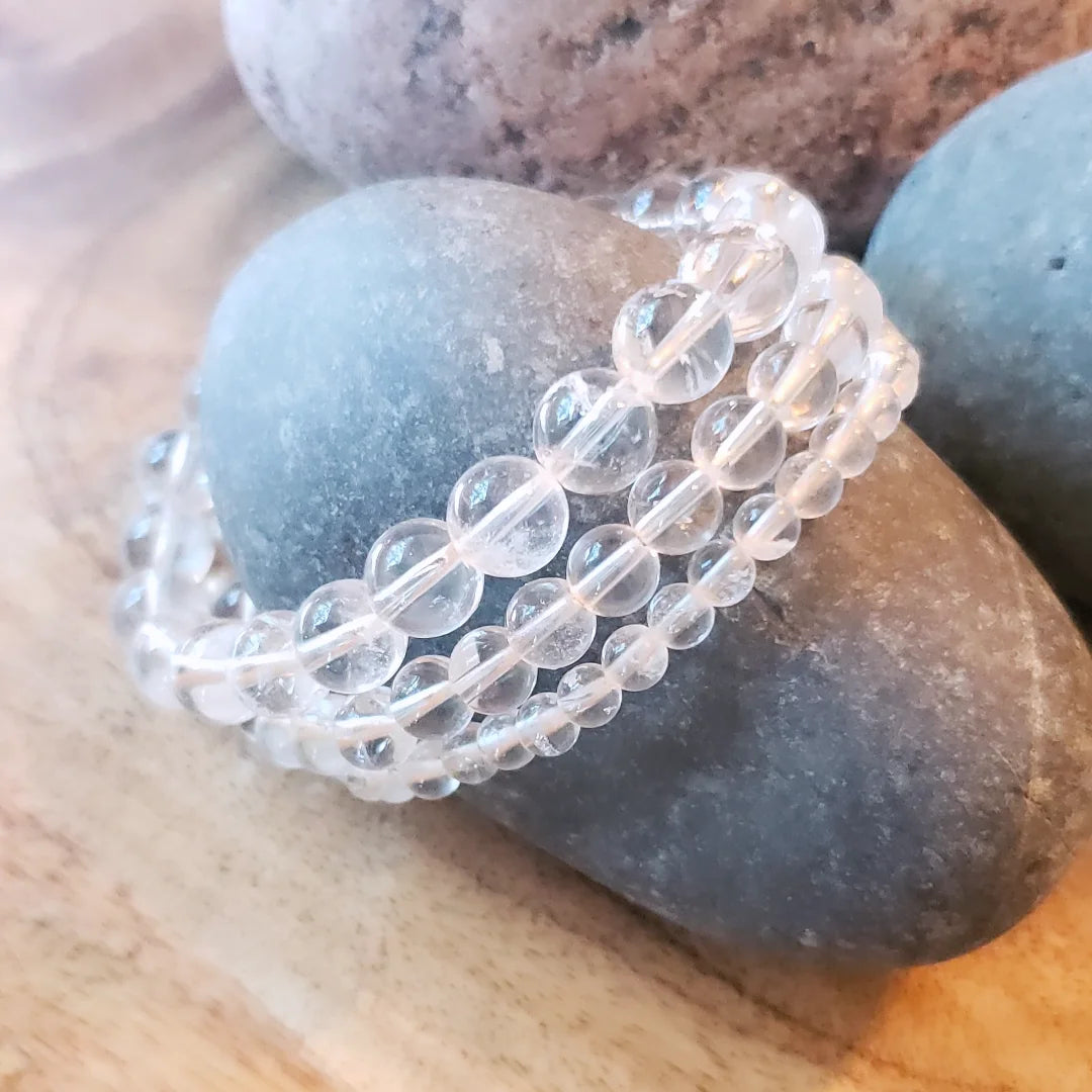 Clear quartz beaded bracelet- 3 sizes available