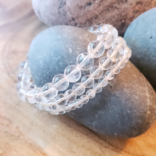 Clear quartz beaded bracelet- 3 sizes available