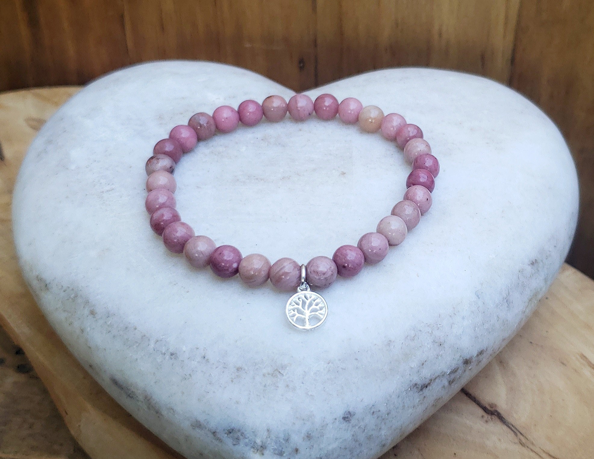 Offers Rhodonite Bracelet-Tree of Life Charm -Natural Pink Gemstones Bracelet