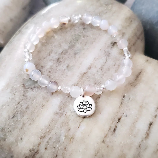 Lotus bracelet~ white agate & sterling